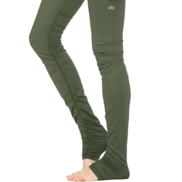 ALO Yoga Idol Ruched Over Heel Leggings Green Women's Small - Picture 3 of 9